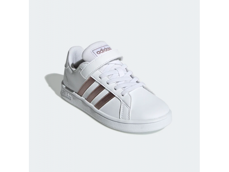 Deportivo Adidas Grand Court C EF0107 color blanco-bronce para niÃ±a.