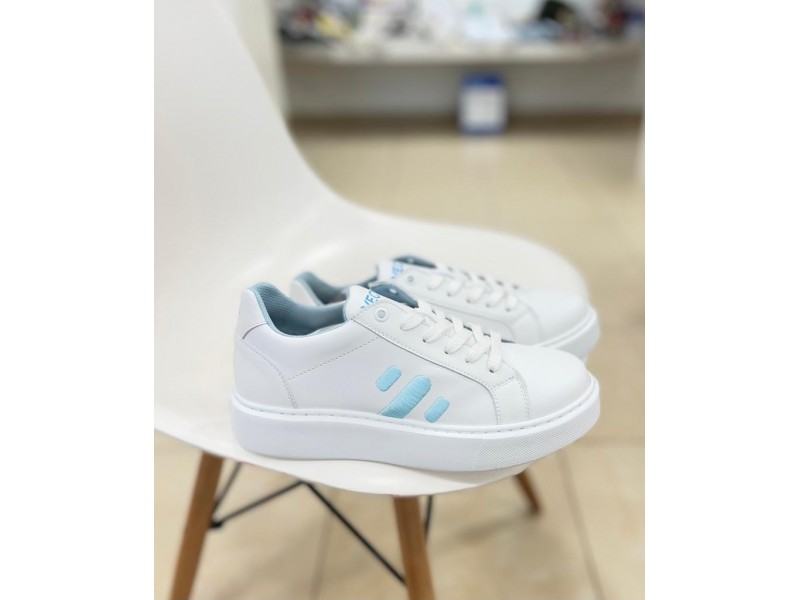 Tenis Blancos para mujer suela baja con detalles verde - Celeste verde