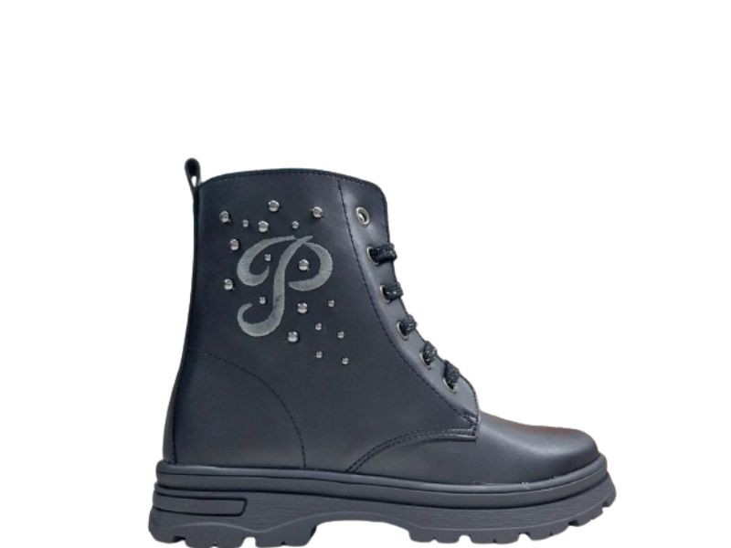 Bota para nina con cordones y cremallera Pablosky 433515 color negro