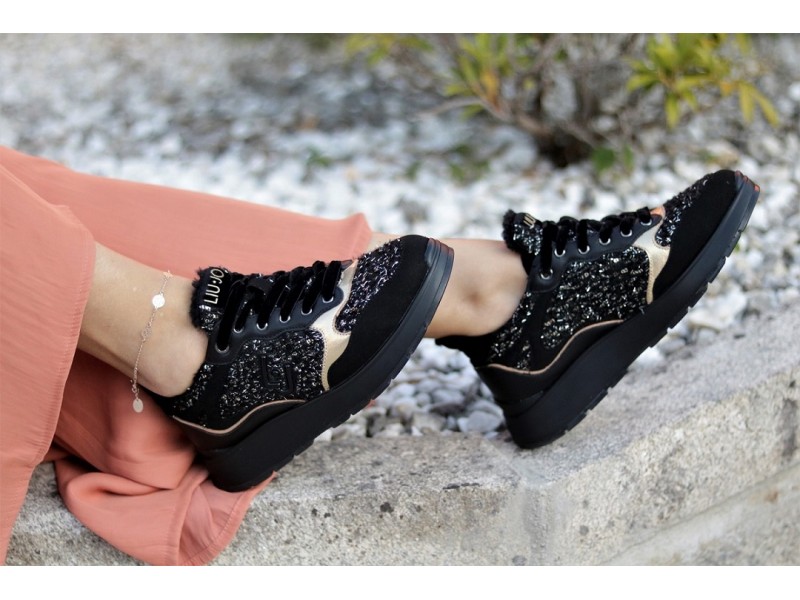 LIU-JO SNEAKER DE PIEL METALIZADA Y PLATAFORMA WONDER MAXI PARA MUJER BF0069EX014 BLACK LIU009 Color Negro Talla 40